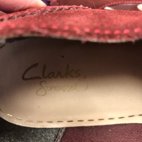 Clarks Somerset Wine Brogue Oxford Derby Suede Lace Up Shoes - Picture 12 of 14